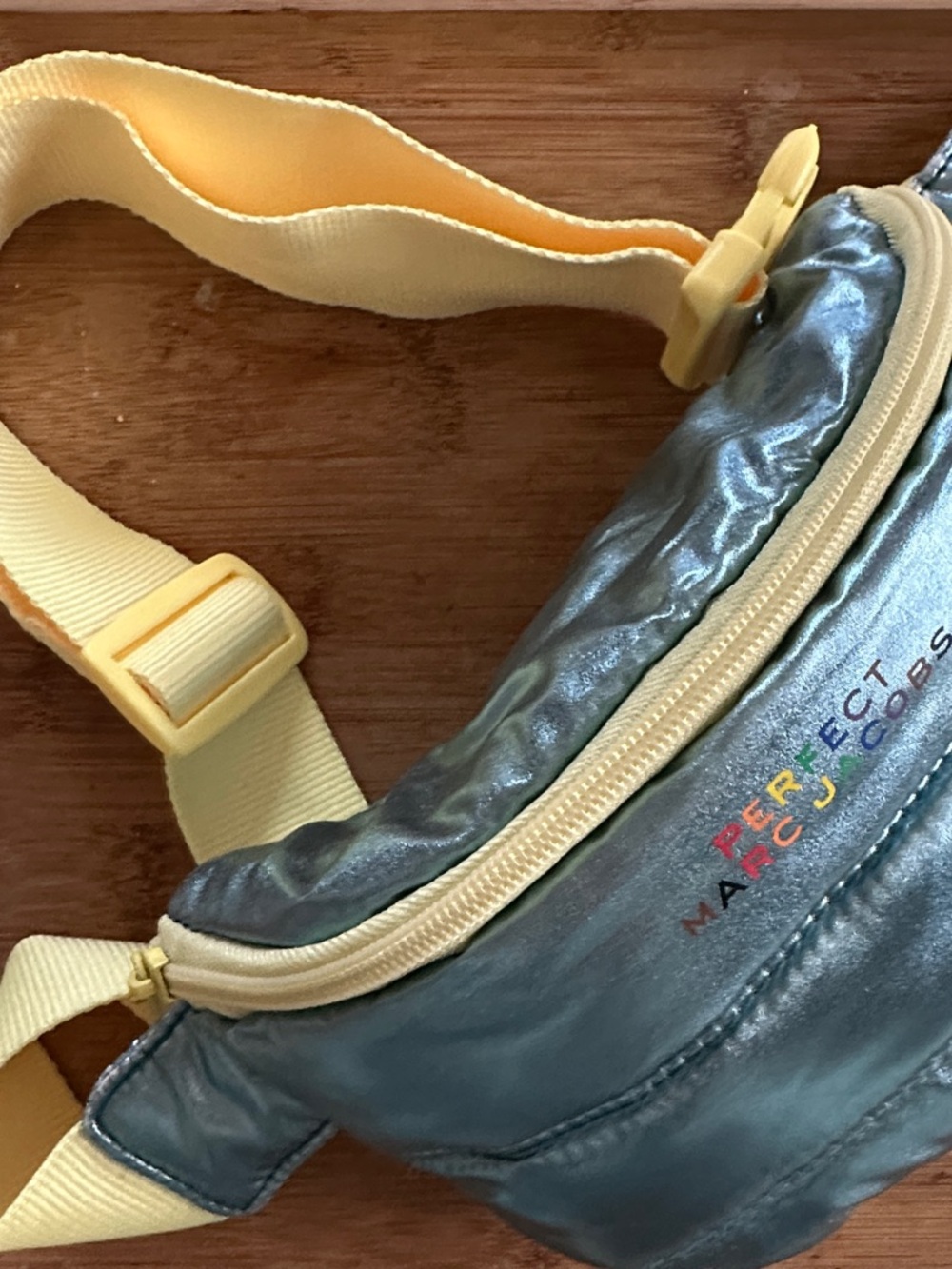 Colorful Marc Jacobs Metallic Teal Belt Bag with Pale Yellow Strap